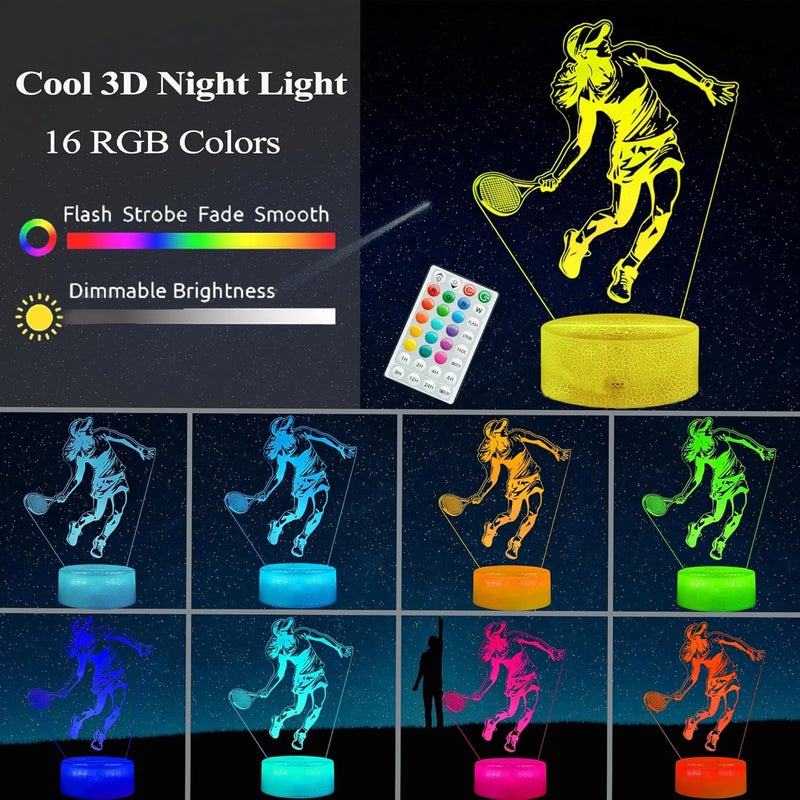 Posshe Tennis Night Light, Tennis Gifts for Girls, 3D Illusion Lamp with Remote Control, 16 Colors Changing, RGB Flashing Mode, Timer and Dimmable, Christmas Decor - Image 2